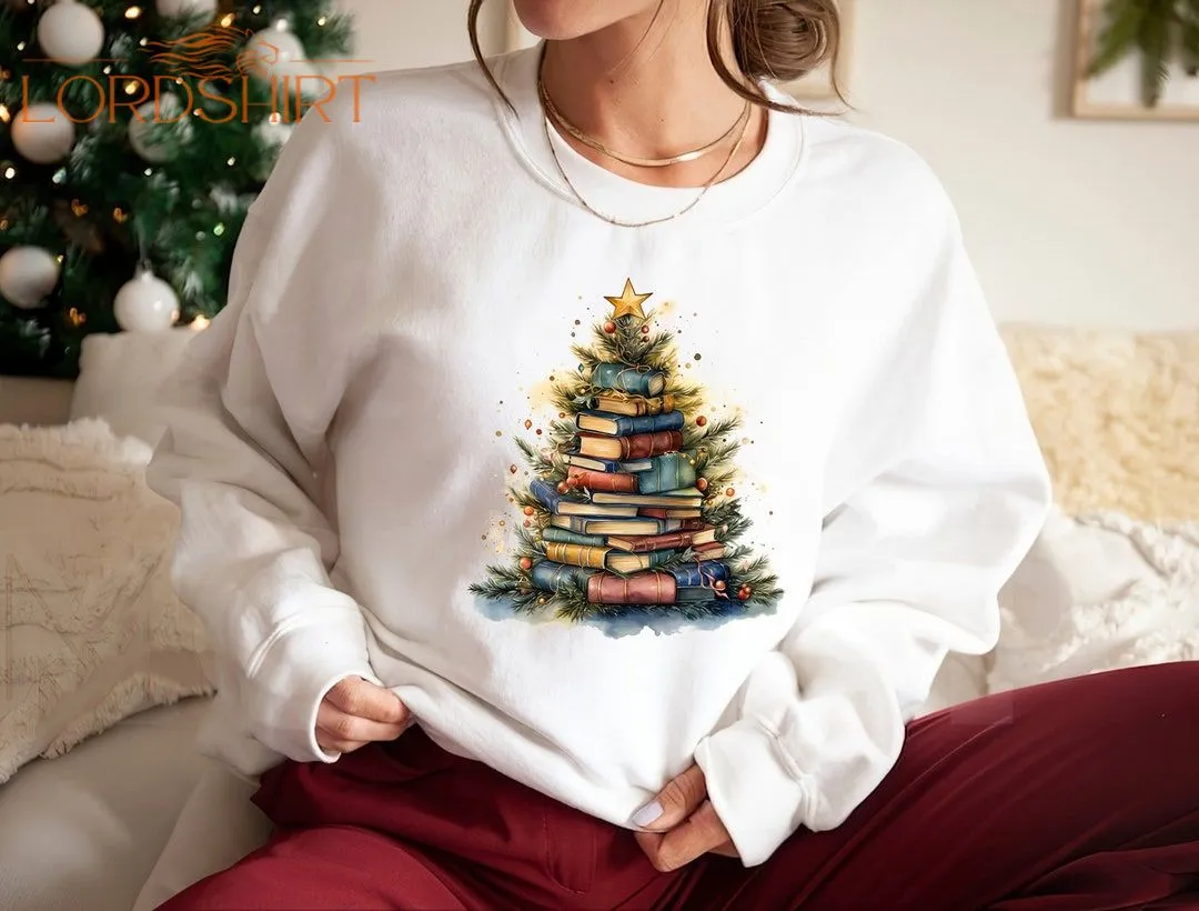 Christmas Book Tree Shirt Christmas Giftbook Lovers