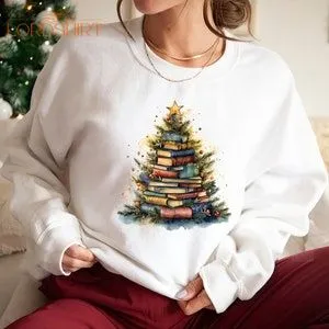 Christmas Book Tree Shirt Christmas Giftbook Lovers