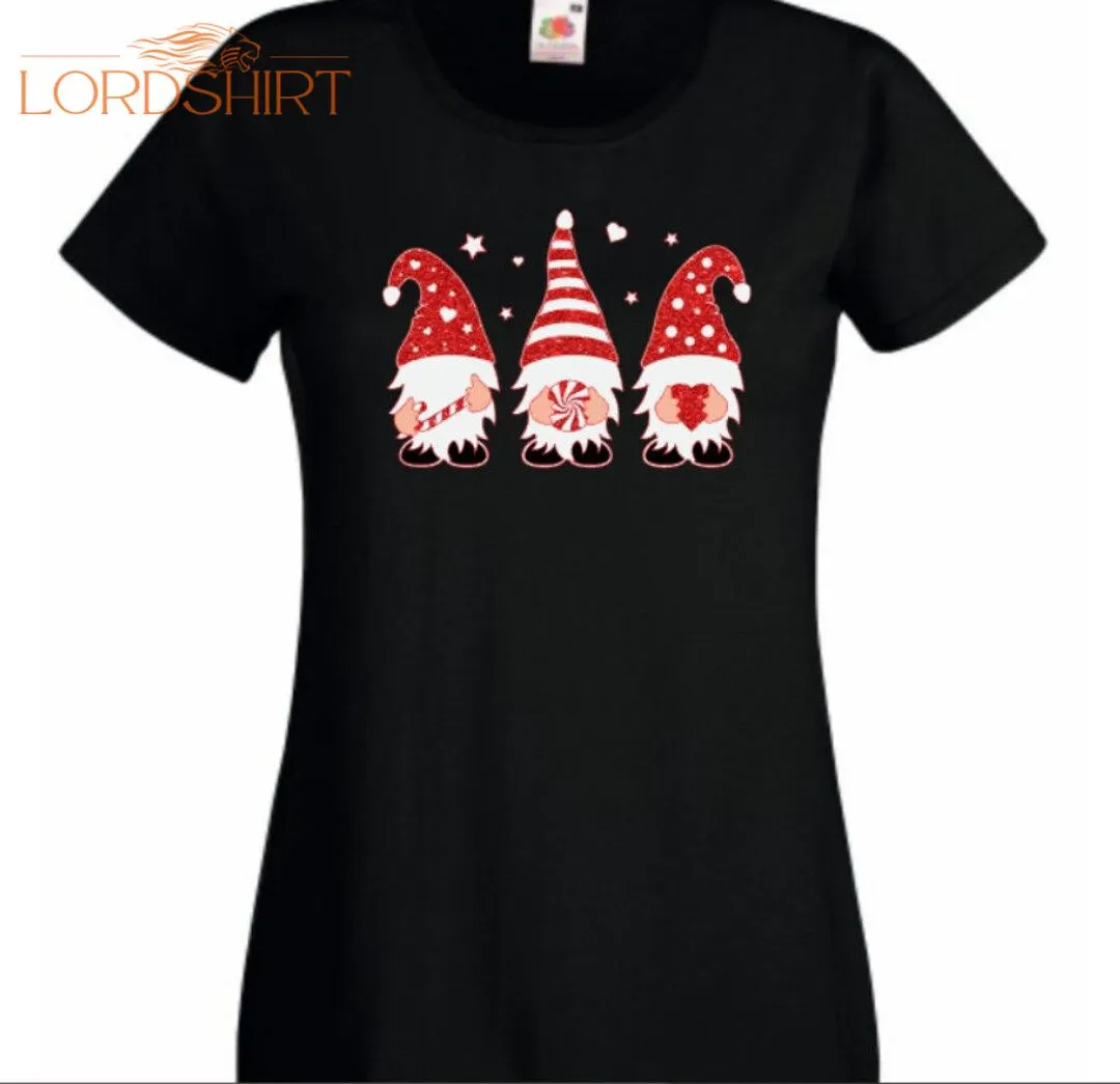 Christmas Candy Glitter Gnome Gonk Black Christmas T Shirt