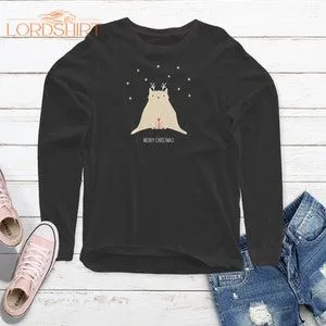 Christmas Cat Shirt Funny Unisex Long Sleeve Cat Lady Gift