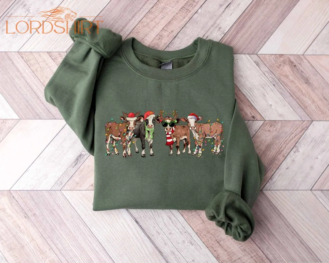 Christmas Cow Sweatshirt Christmas Sweatshirt Farm Christmas