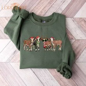 Christmas Cow Sweatshirt Christmas Sweatshirt Farm Christmas