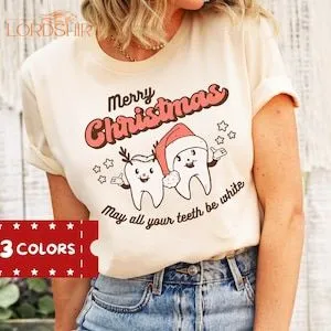 Christmas Dentist Tooth Shirt Merry Christmas Retro Dental