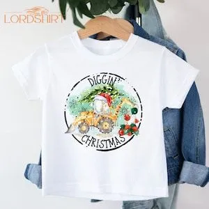 Christmas Digger T-shirt Construction T-shirt Kids Xmas