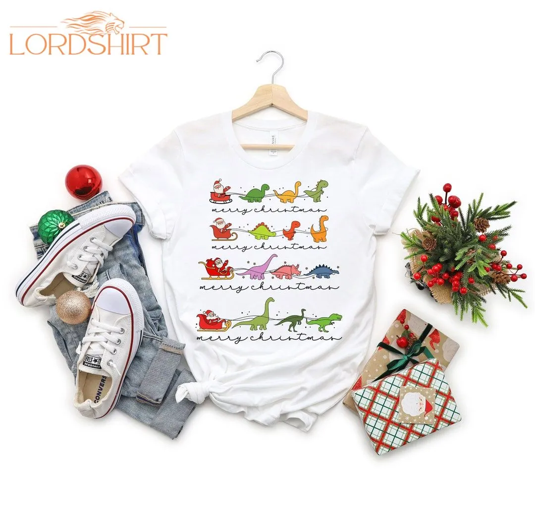 Christmas Dinosaur Shirt Santa Dino Tee T-rex Christmas