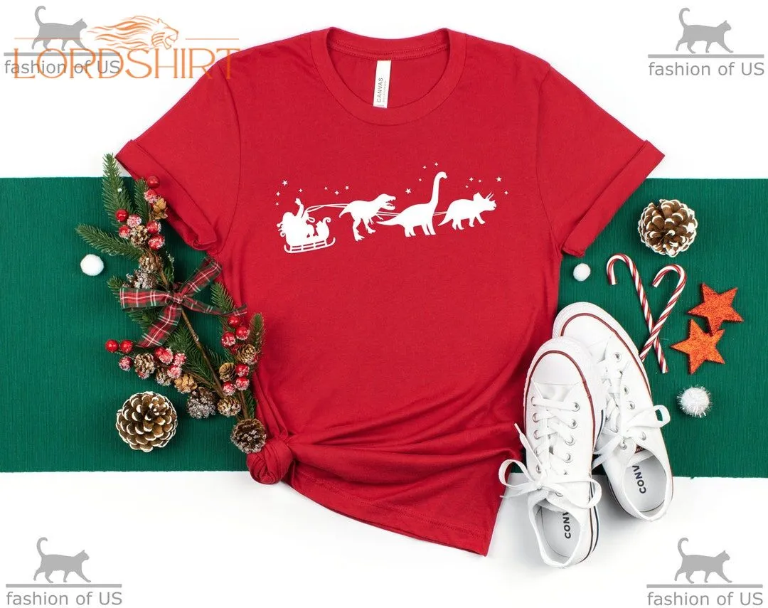 Christmas Dinosaur Sleigh Ride Shirt Boy's Xmas T-rex