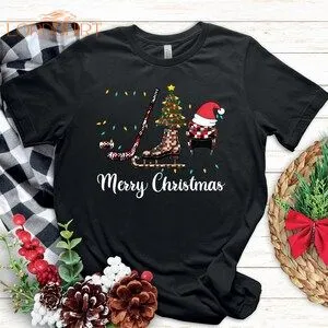 Christmas Hockey Shirt Merry Christmas Funny Xmas Sports