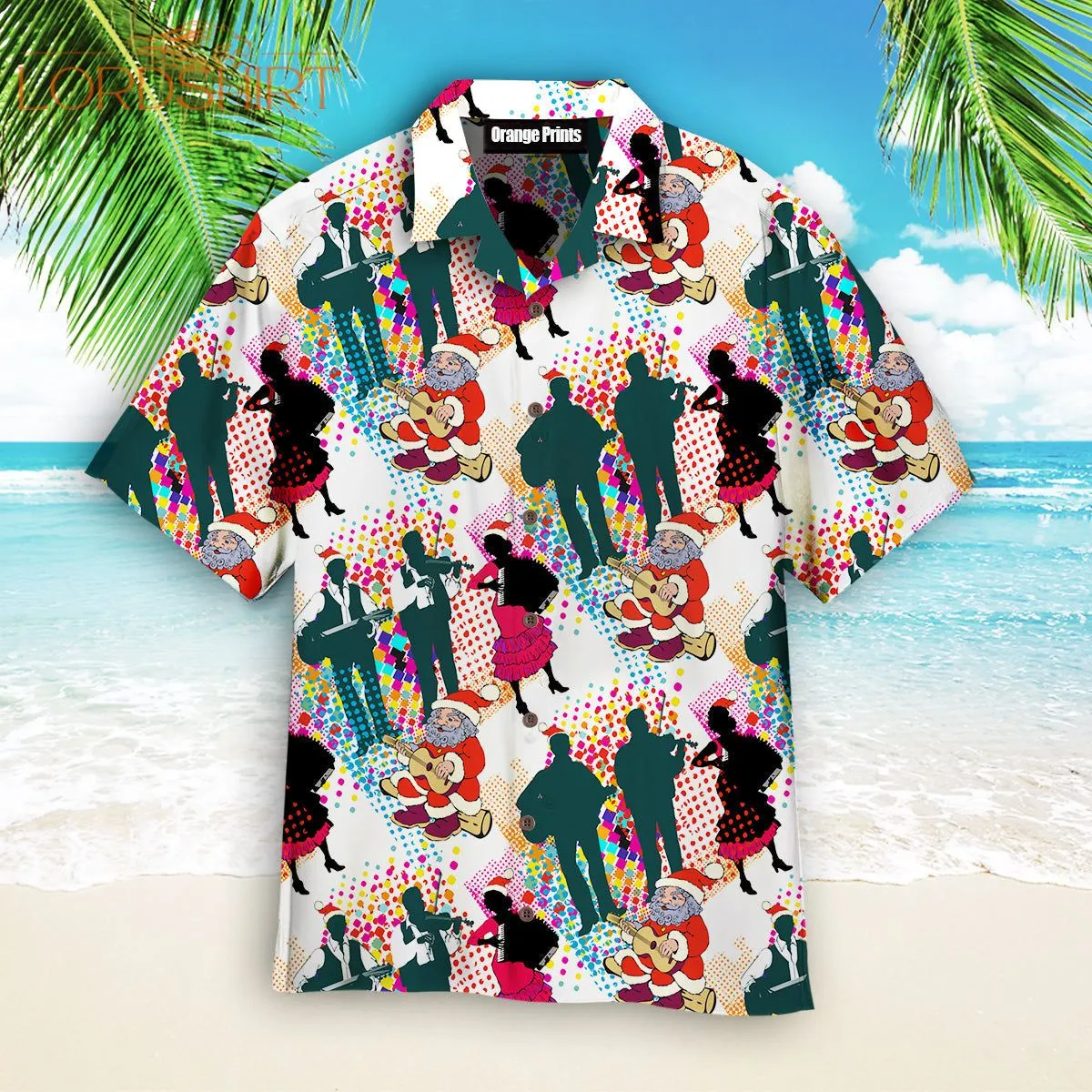 Christmas In July Santa With Musicians Hawaiian Shirt