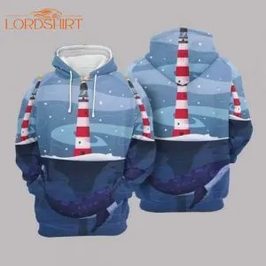 Christmas Lighthouse And Whale Blue 3d All Over Print