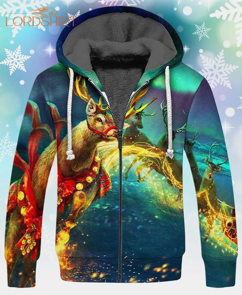 Christmas Reindeer Fleece Zip Hoodie All Over Print