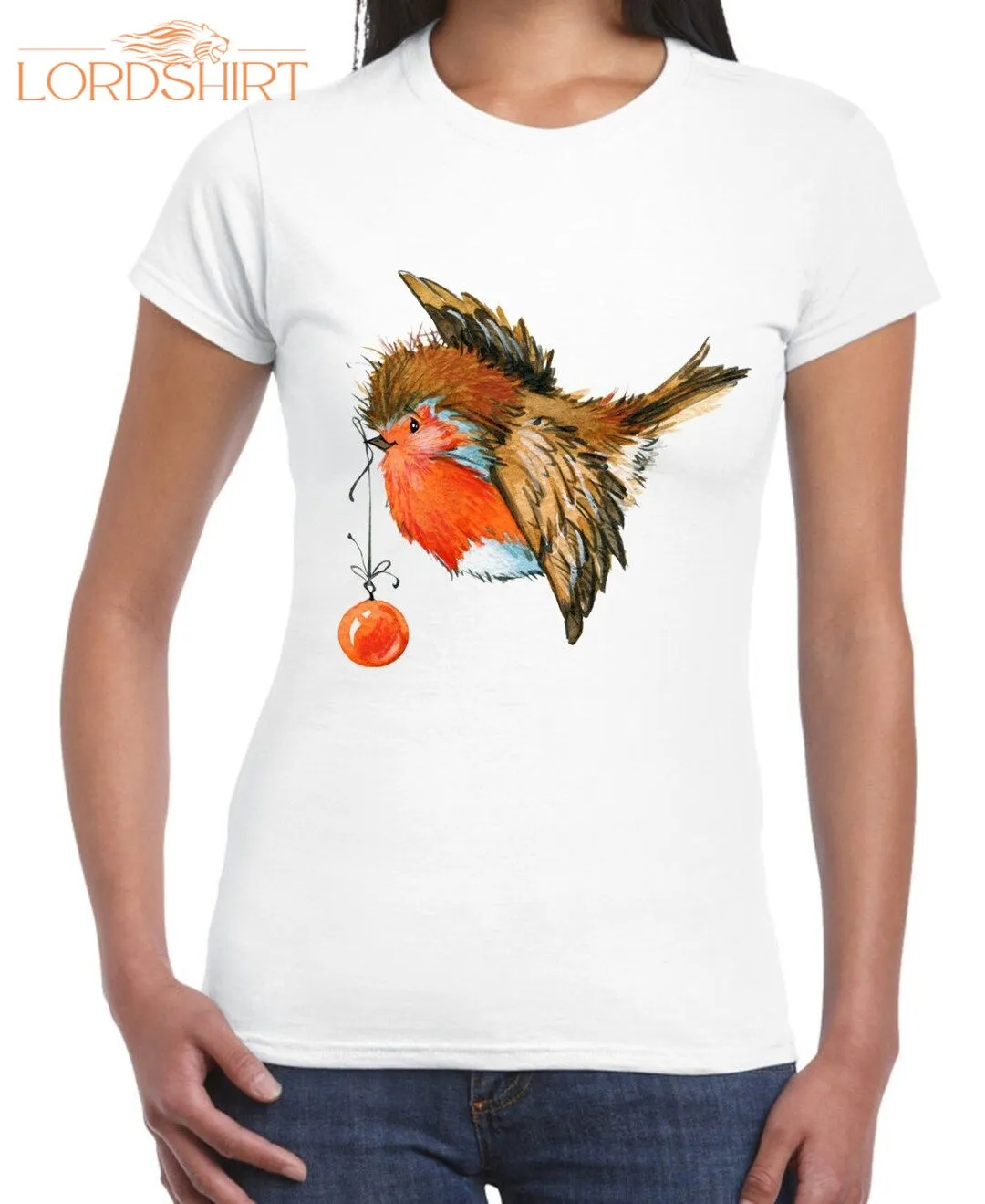 Christmas Robin With Bauble Women's Christmas T-shirt