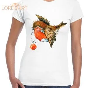 Christmas Robin With Bauble Women's Christmas T-shirt