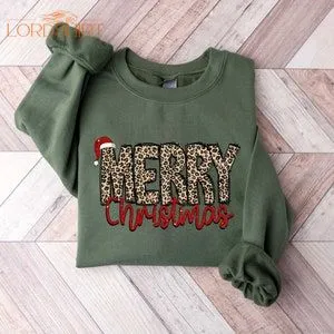 Christmas Shirt Merry Christmas Sweatshirt Leopard Printed