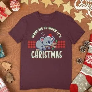 Christmas Sleeping Koala Shirt Buffalo Plaid Print Wake Me Up