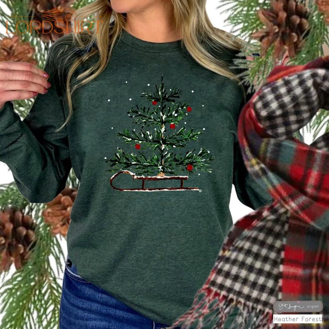 Christmas Sleigh Long Sleeve Tee Holiday Long Sleeve