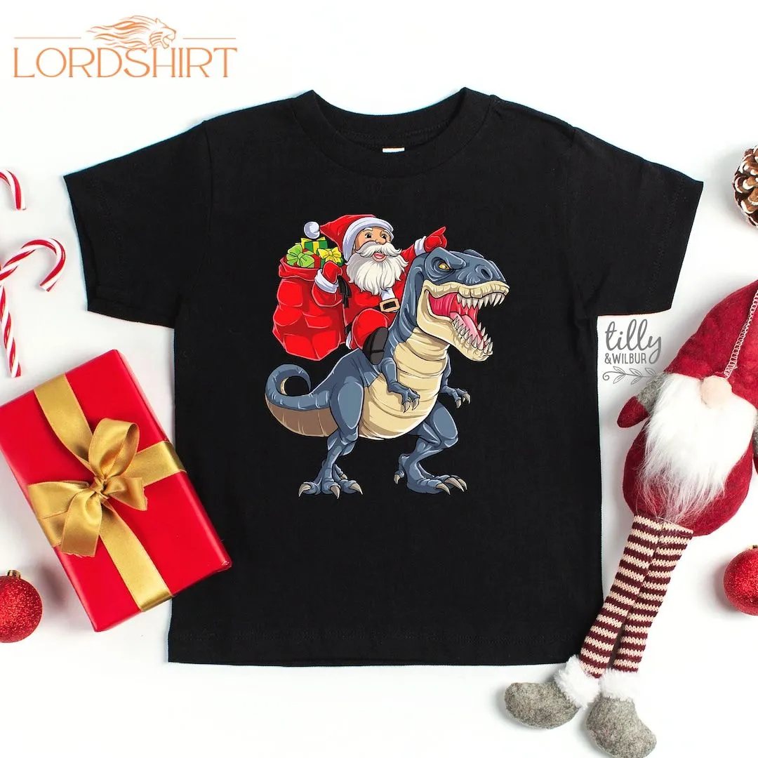 Christmas T-shirt For Boys Dinosaur Santa Kid's T-shirt