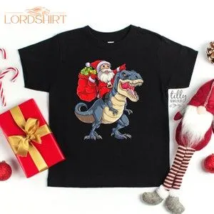 Christmas T-shirt For Boys Dinosaur Santa Kid's T-shirt