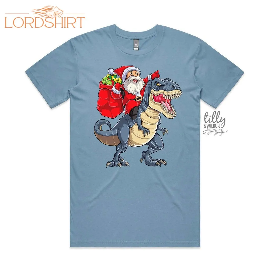 Christmas T-shirt For Men Dinosaur Santa Men's T-shirt