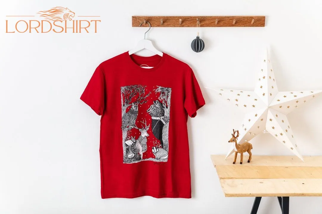 Christmas T-shirt Silk Screen Printed Woodland Animals Unisex