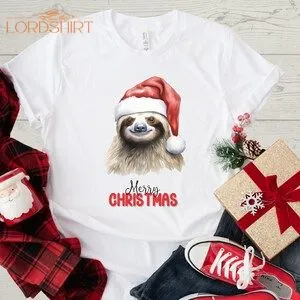 Christmas T-shirts Sloth In Santa Hat Christmas T-shirt