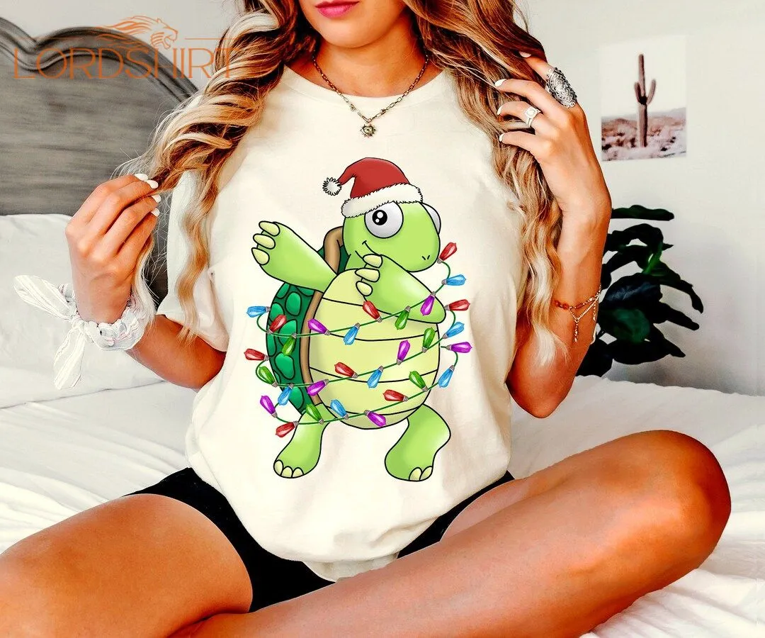 Christmas Turtle Shirt Christmas Lights Shirt Santa Turtle