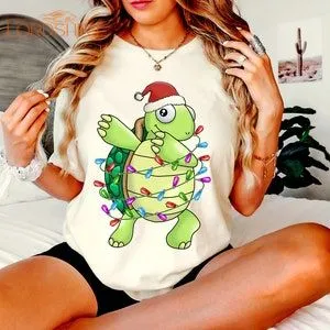 Christmas Turtle Shirt Christmas Lights Shirt Santa Turtle