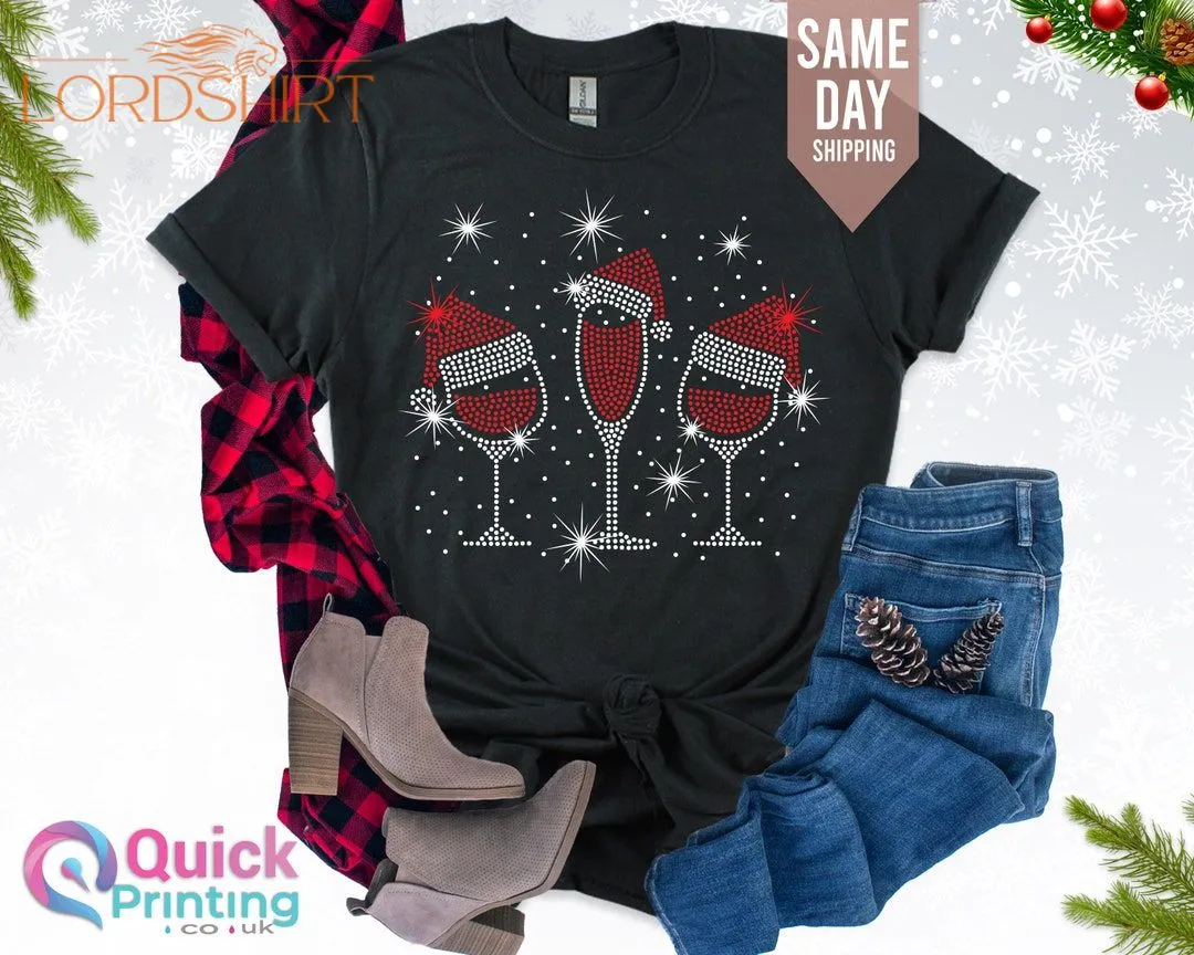 CHRISTMAS WINE GLASSES Tshirt Wine Glasses Santa Hat