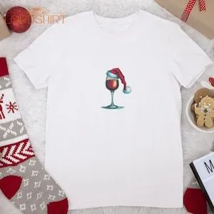 Christmas Wine T-shirt Christmas T-shirt Novelty Wine Glass