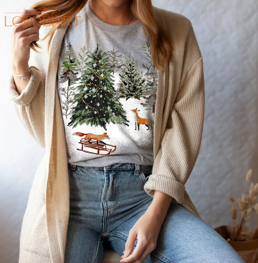 Christmas Woodland Animals Shirt Magical Forest Fox Tshirt