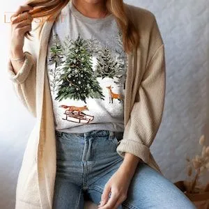 Christmas Woodland Animals Shirt Magical Forest Fox Tshirt