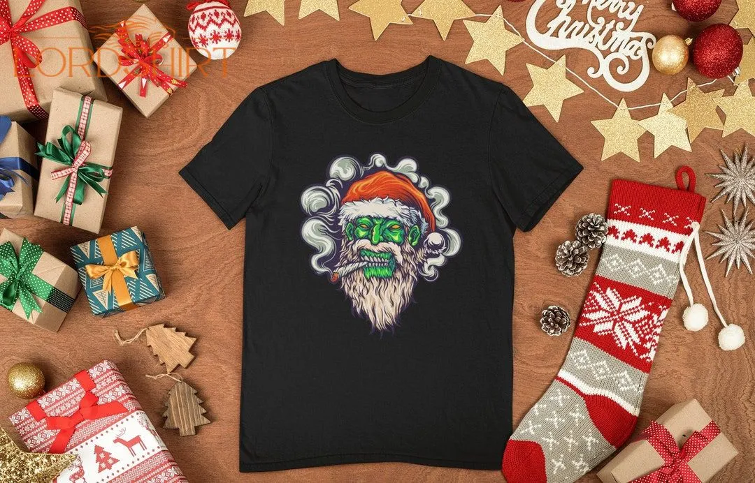 Christmas Zombie Skull Santa Smoking Cannabis Weed Christmas