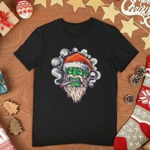 Christmas Zombie Skull Santa Smoking Cannabis Weed Christmas