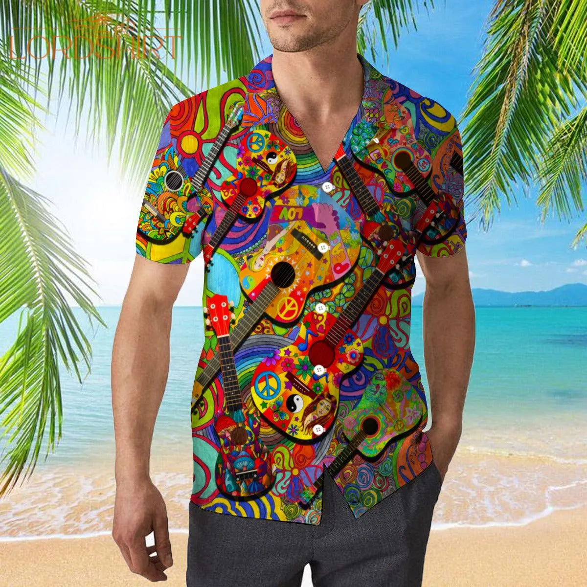 Colorful Guitar Hippie Love Music Hawaiian Shirt