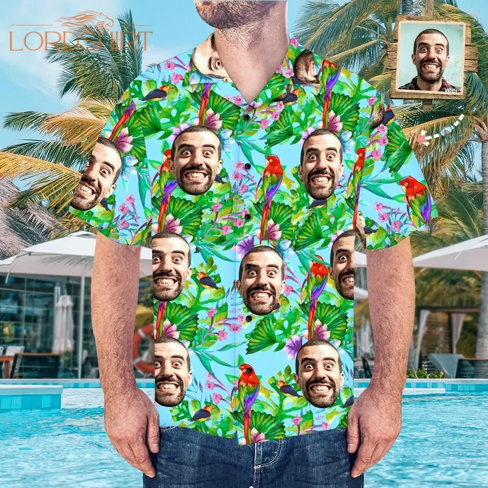 Colorful Parrot Custom Photo Hawaiian Shirt