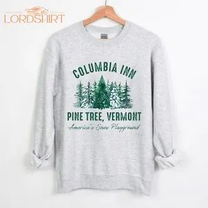 Columbia Inn Pine Tree Vermont Christmas Sweatshirt A White