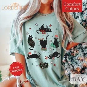 Comfort Colors Christmas Shirt For Cat Lover Christmas Cat