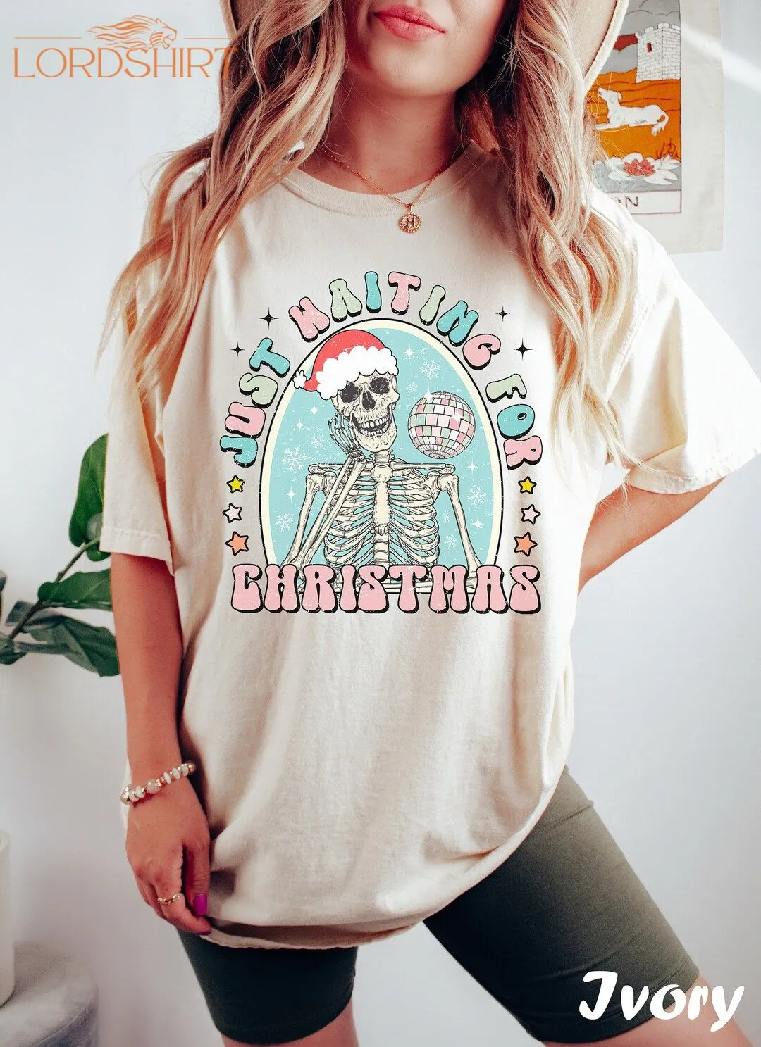 Comfort Colors Just Waiting For Christmas Shirt Skeleton