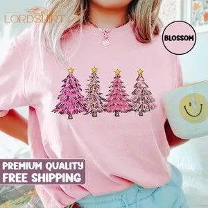 Comfort Colors Pink Christmas Tree T-shirt Cute Christmas