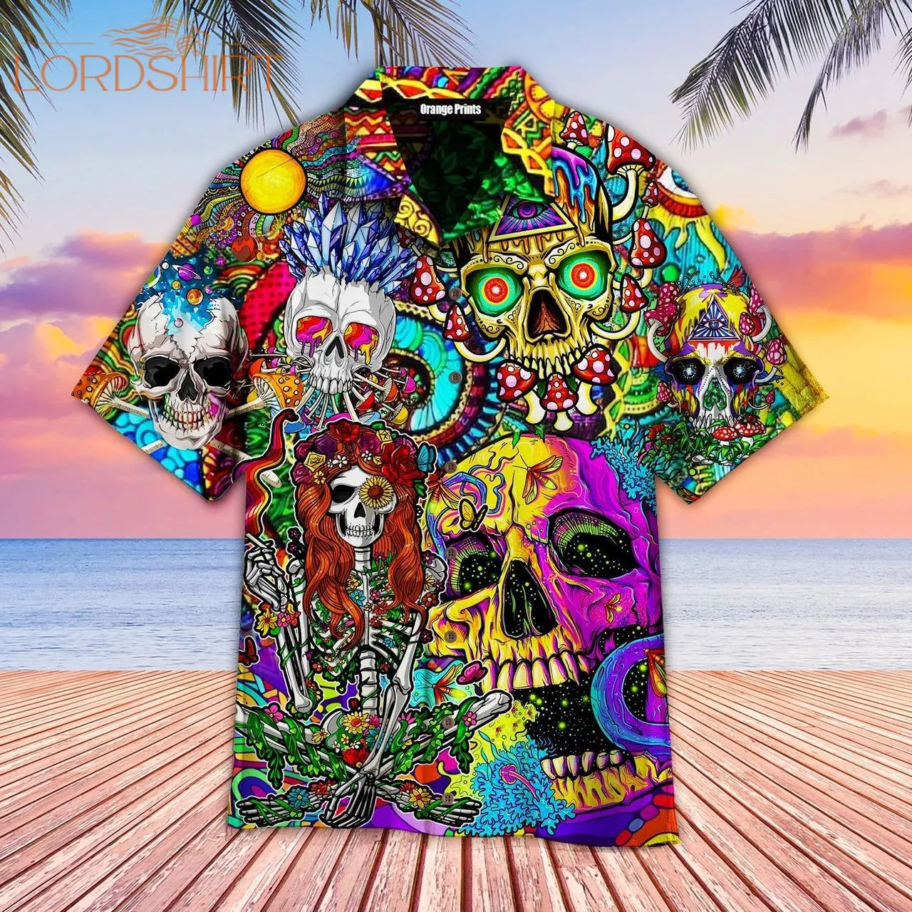 Cool Skull With Hippies Mushrooms Aloha Hawaiian Shirt