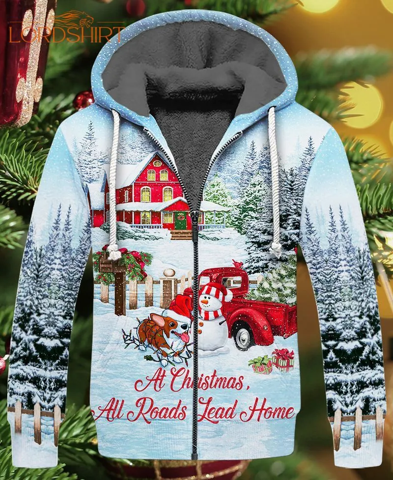 Corgi Beautiful Christmas Fleece Zip Hoodie All Over Print