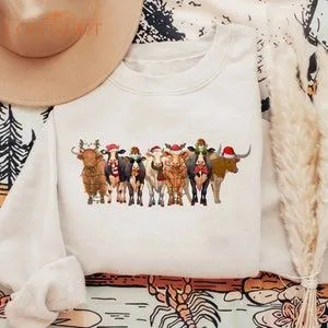 Cow Christmas Sweatshirt Cow Lover Christmas T-shirt Cow