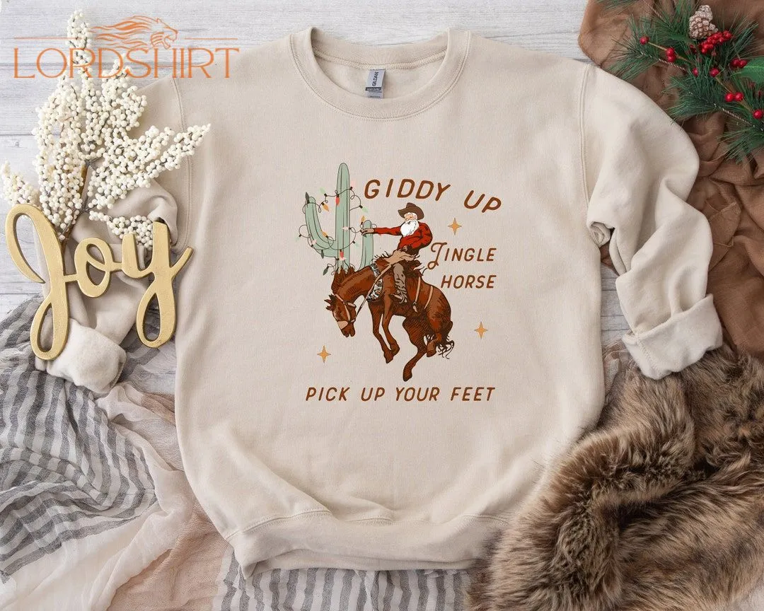 Cowboy Christmas Sweater Giddy Up Jingle Horse Pick Up Your