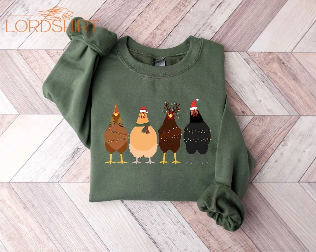 Cute Christmas Chickens Sweatshirt Christmas Farm Animal