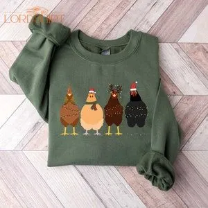 Cute Christmas Chickens Sweatshirt Christmas Farm Animal