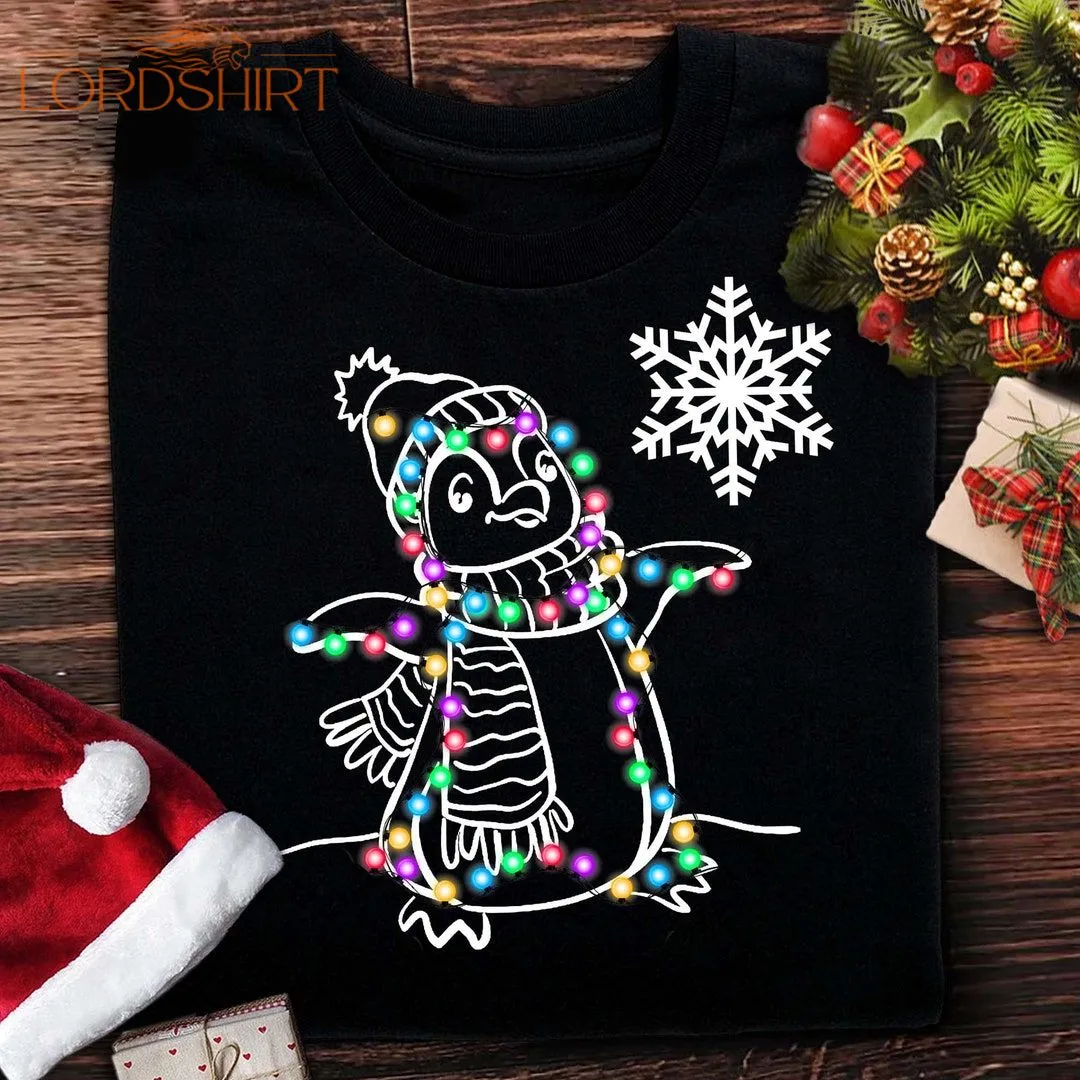 Cute Penguin Christmas Lights Snow Shirt Funny Penguin Shirt