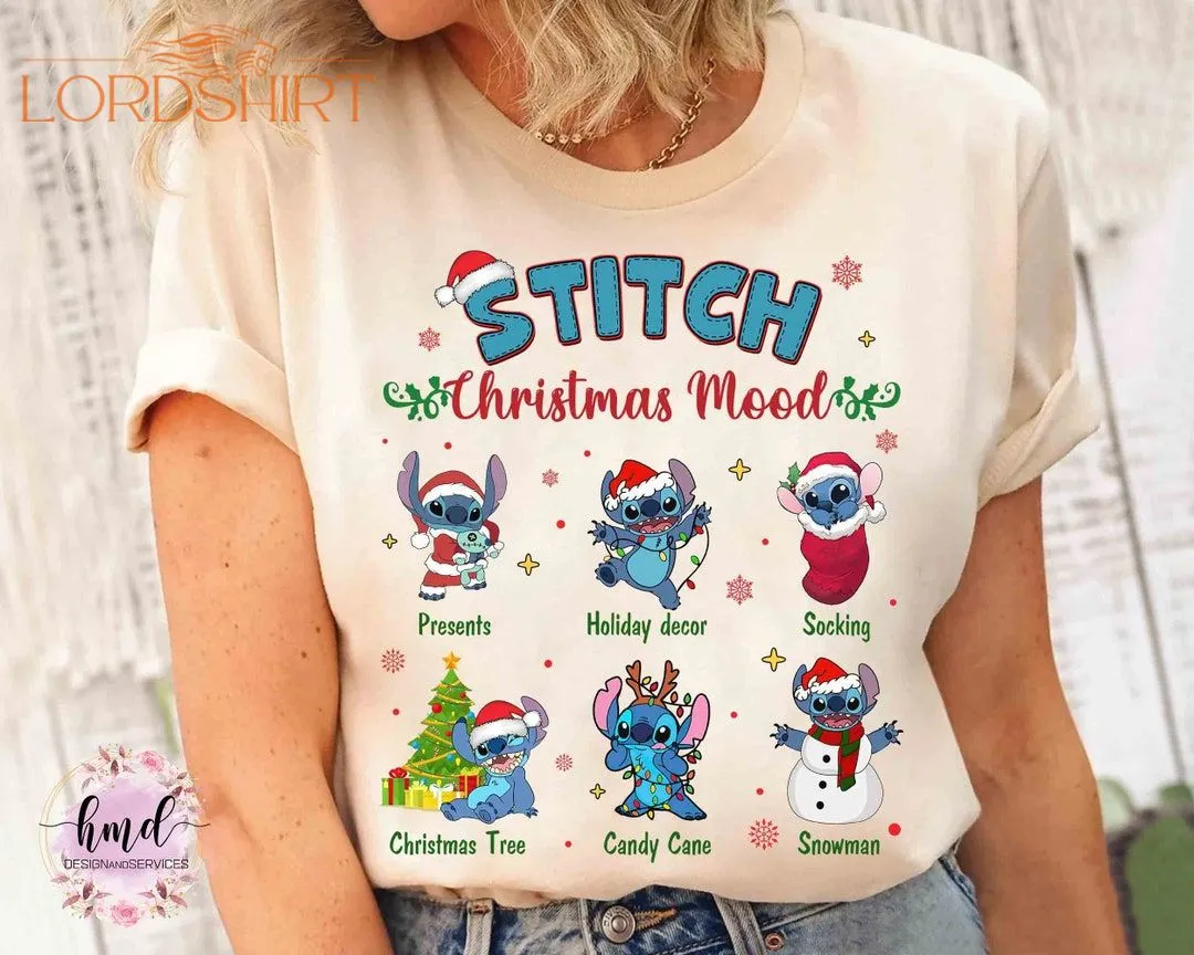 Cute Santa Stitch Christmas Mood T-shirt Disney Mickey's