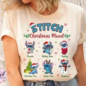 Cute Santa Stitch Christmas Mood T-shirt Disney Mickey's