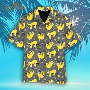 Cute Sloth Seamless Pattern In Yellow And Gray Hawaiian Shirt