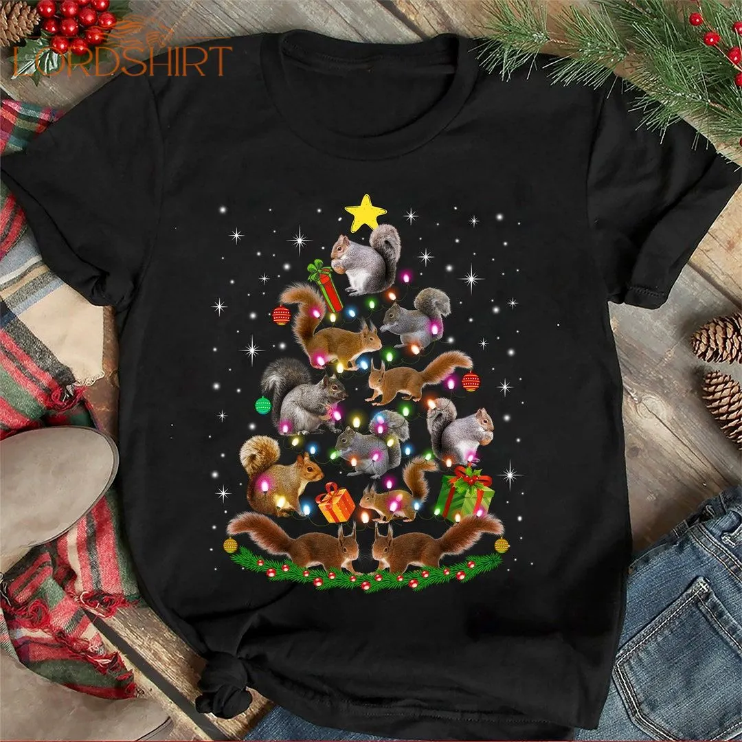 Cute Squirrel Christmas Tree T-shirt Family Shirts Men