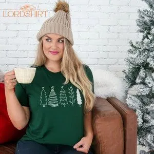 Cute Womens Christmas Shirt With 5 Doodle Christmas Trees